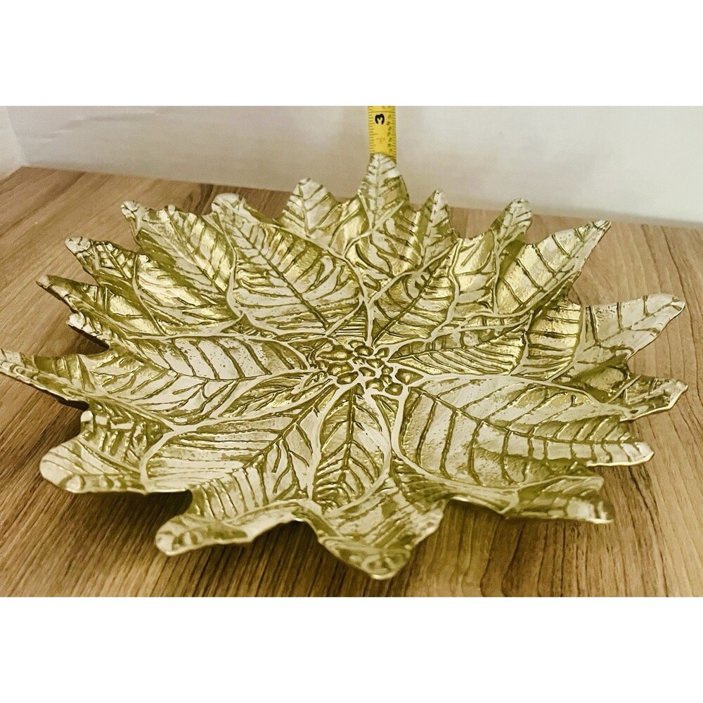 Zodax Gold Shimmer Collectible Glass Dish Shaped Like A Poinsettia Flower 11”